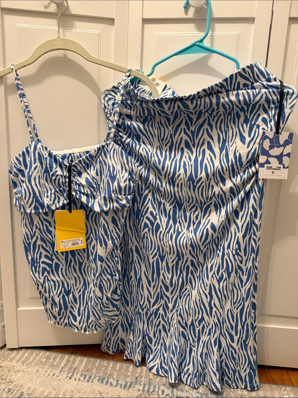 DVF for Target Blue & White Zebra Print Cami and Skirt Set